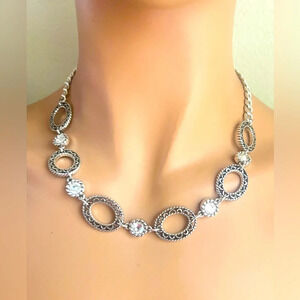 Brighton Silver-Tone Rhinestone Townsend Circle Chain Necklace Designer